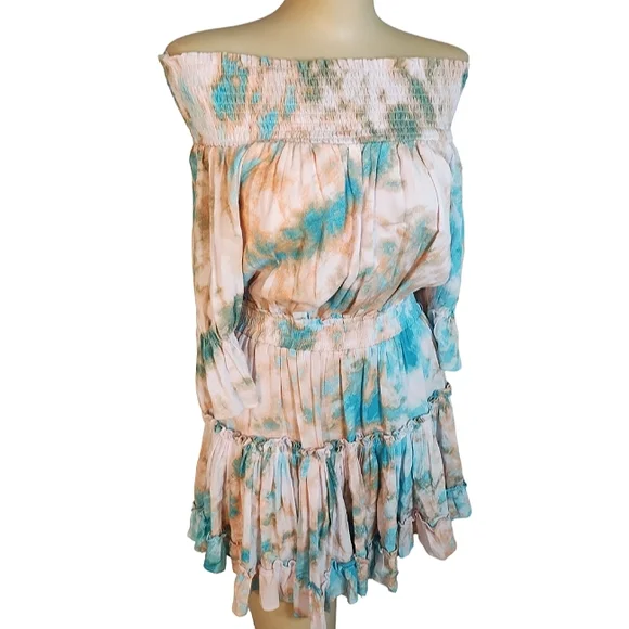 Tie dye ruffle drop waist flowy mini dress - Picture 2 of 9